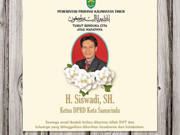 Ketua DPRD Samarinda Siswadi Meninggal Dunia