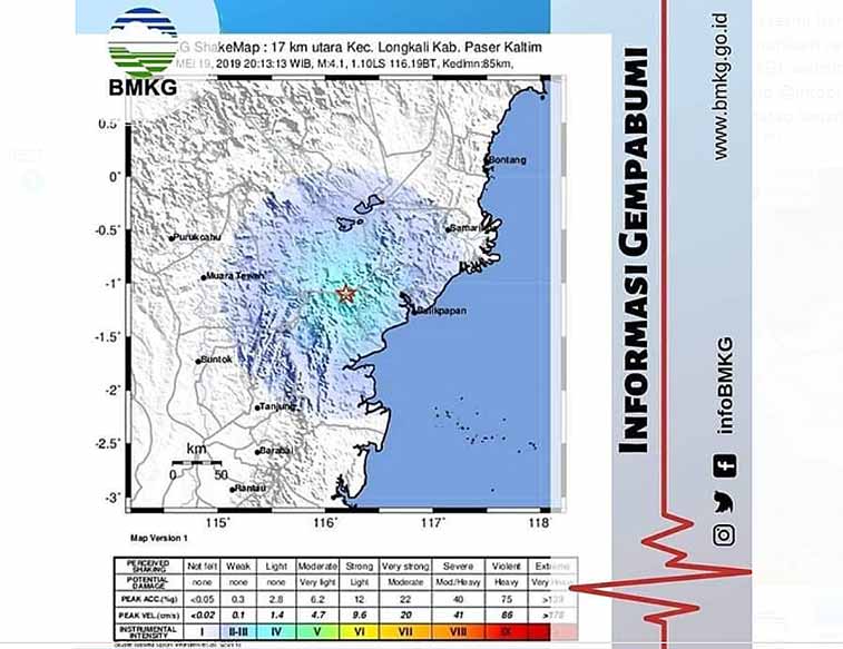 Astaga, Gempa Bumi Tektonik M 4.1 SR Guncang Paser Kaltim